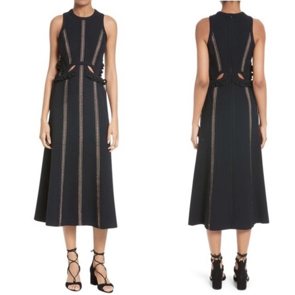 Self-Portrait Black and White Sheath Midi Dress Size 2 NWT